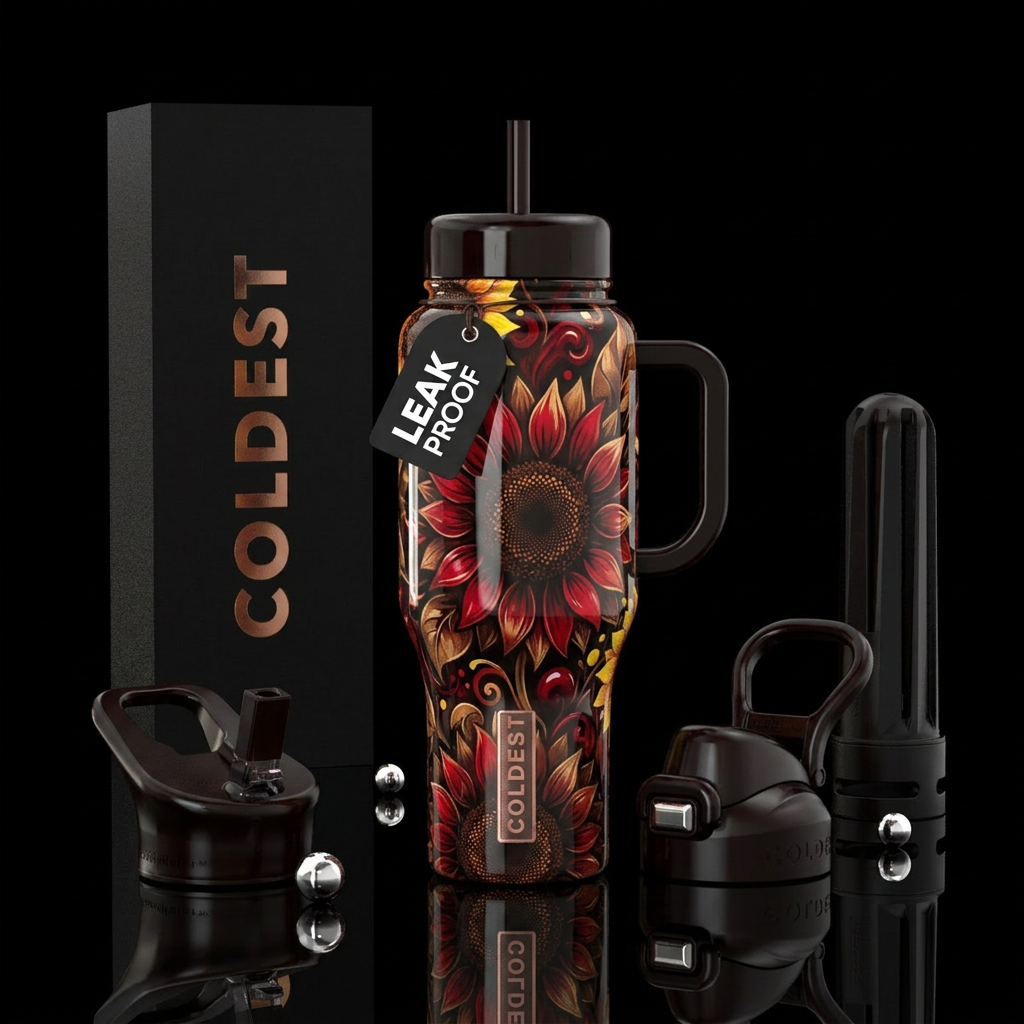 Chocolate cherry sunflower water bottle design