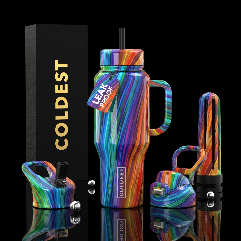 Skinny, streaming, bold abstract glossy colors water bottle design