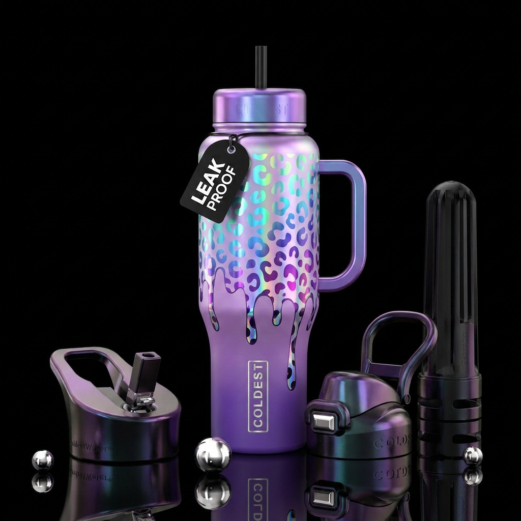 Holographic leopard water bottle design