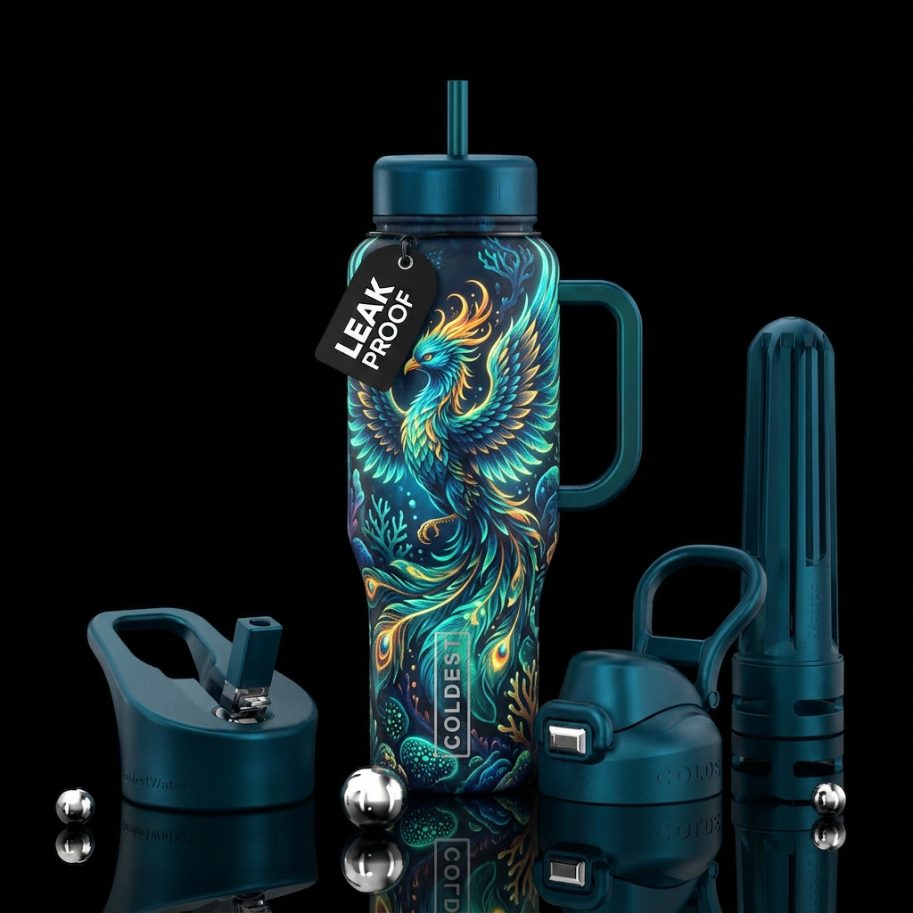 Ocean Phoenix, luminous, sea, home, stunning sea c... water bottle design
