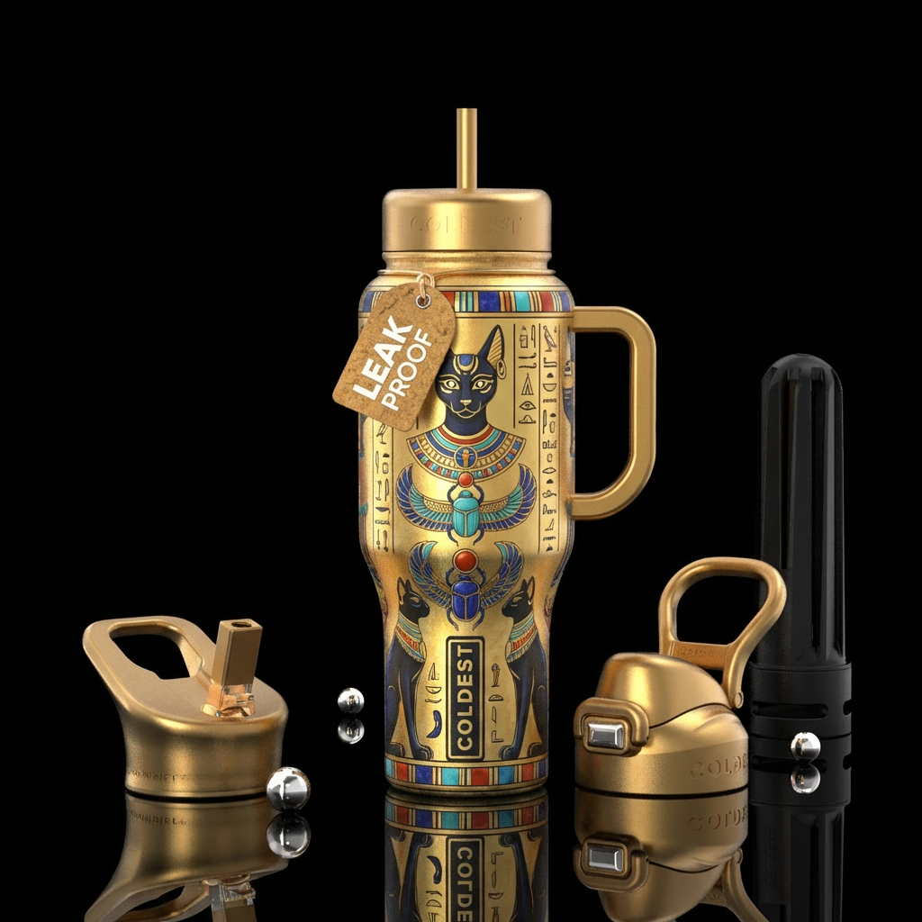Egyptian cat theme water bottle design