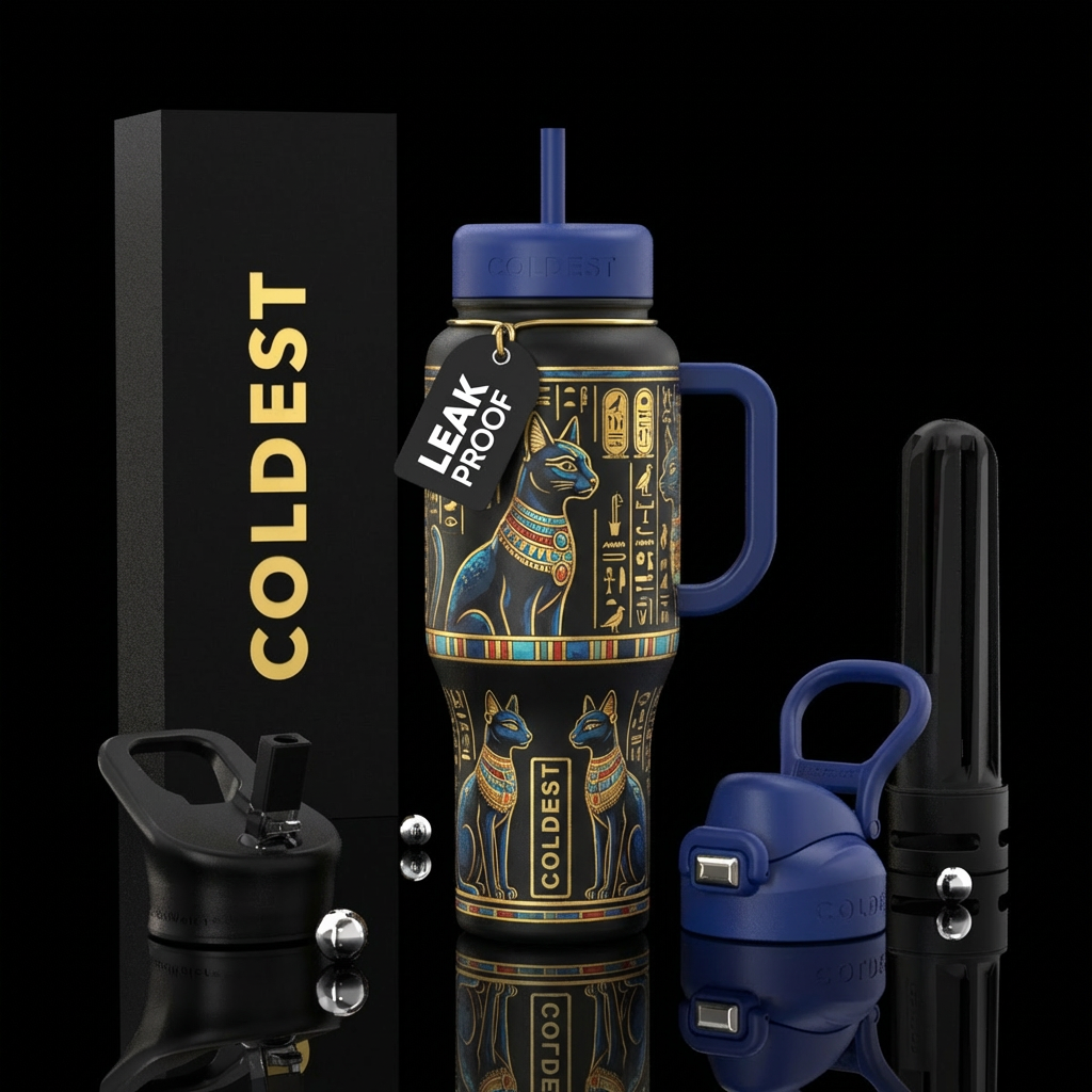 Egyptian cats water bottle design