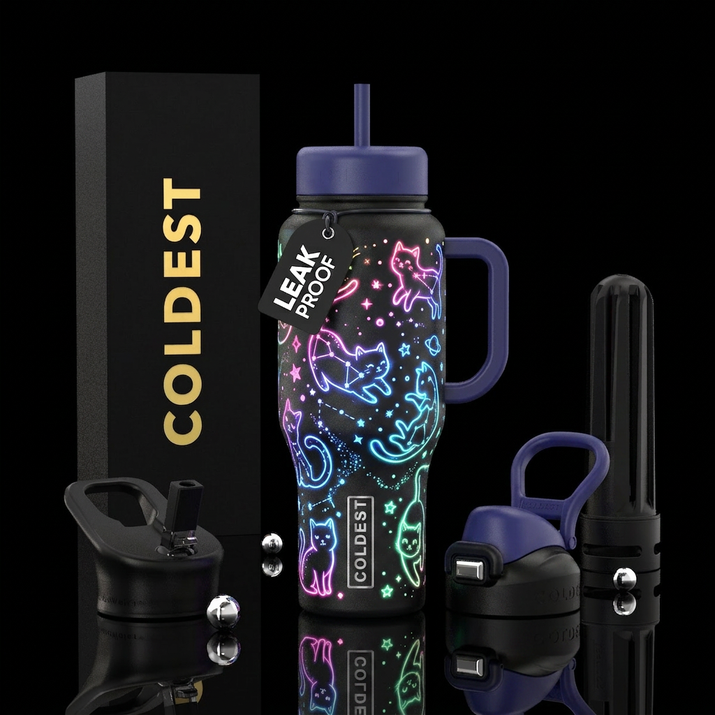 Magical cats and kittens glowie water bottle design