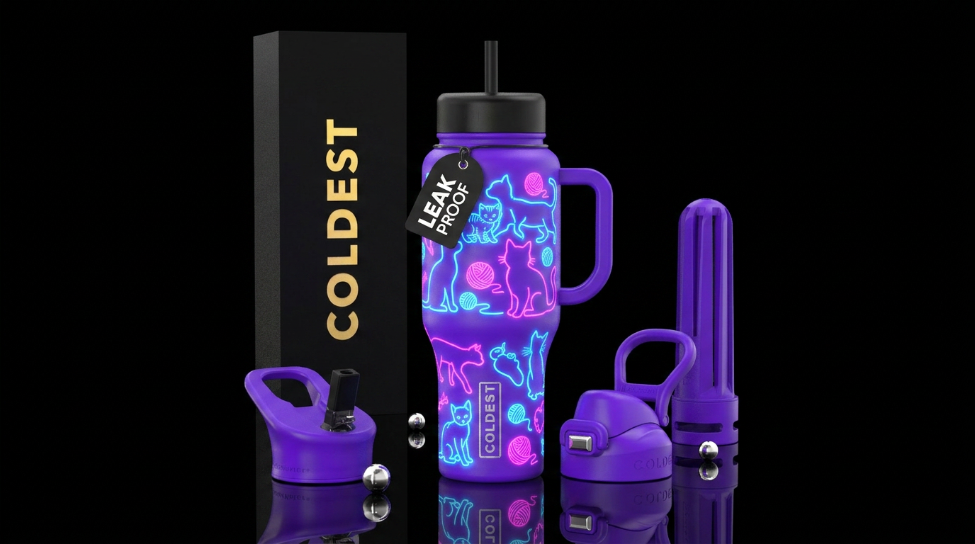 Glow in the dark cat silhouette outlines with kitt... water bottle design
