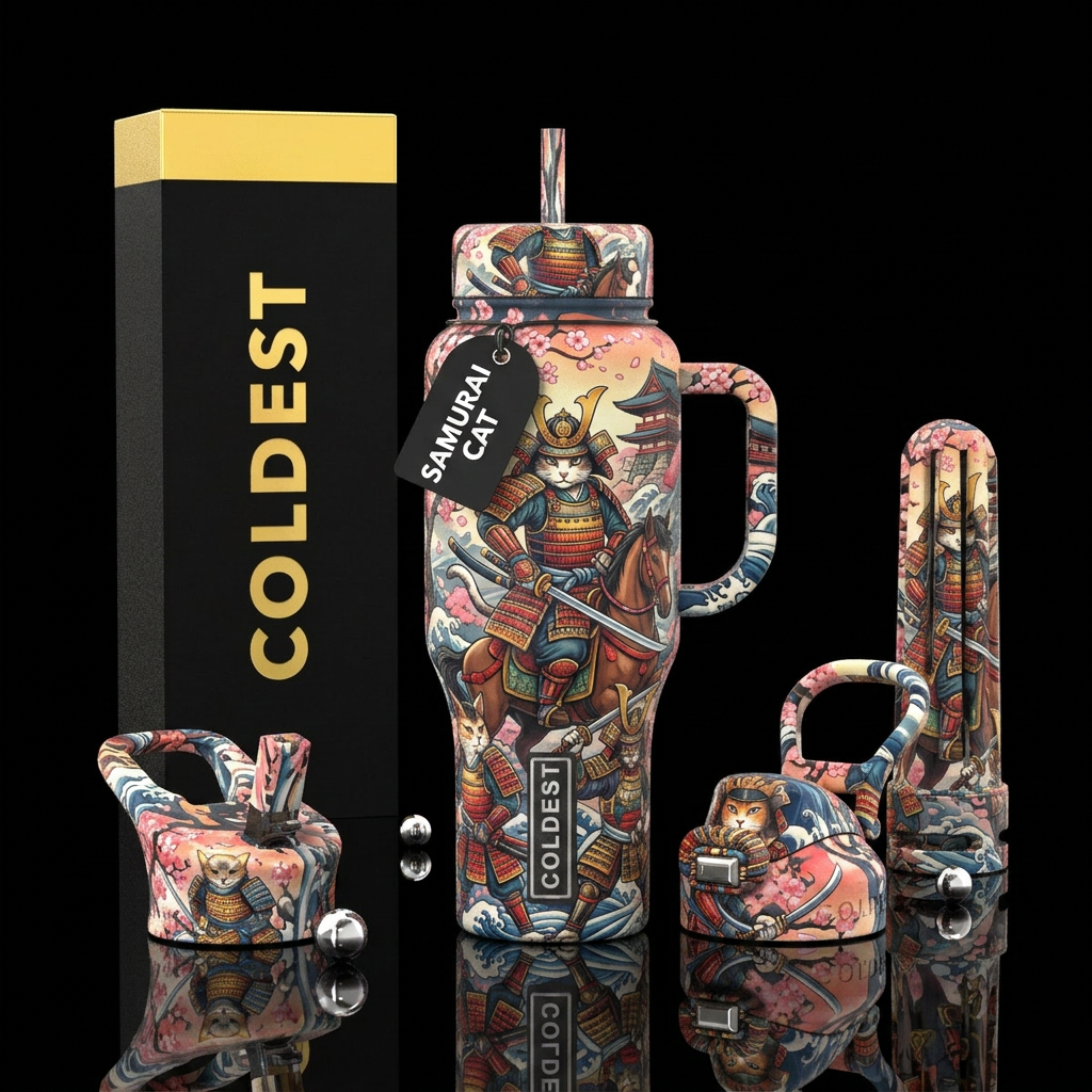 Samurai Cats water bottle design