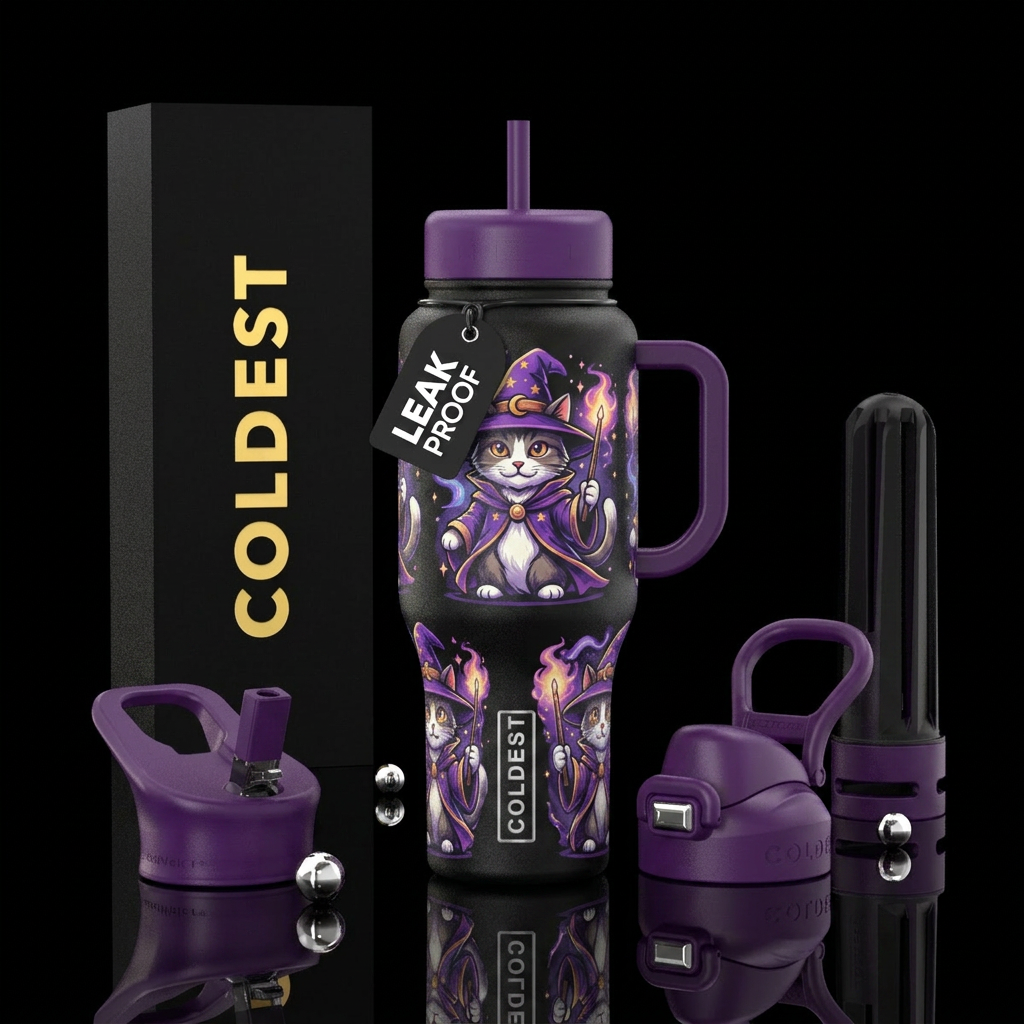 Cat wizards water bottle design