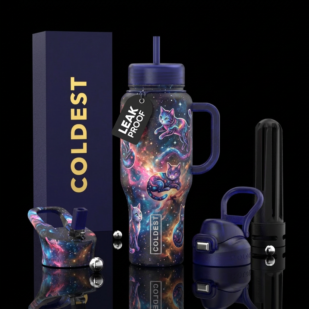 Cosmic kitties water bottle design