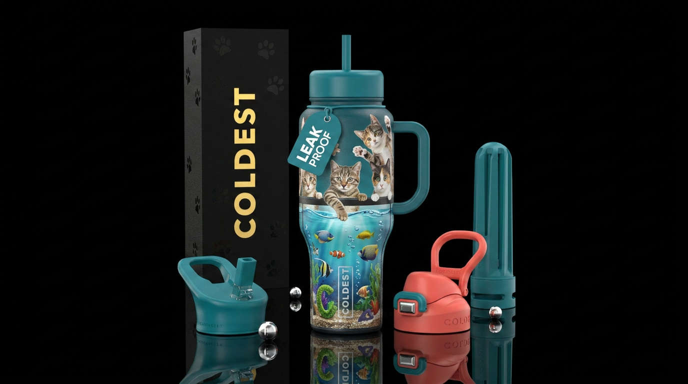 Cats trying to catch fish, make the bottom half of... water bottle design