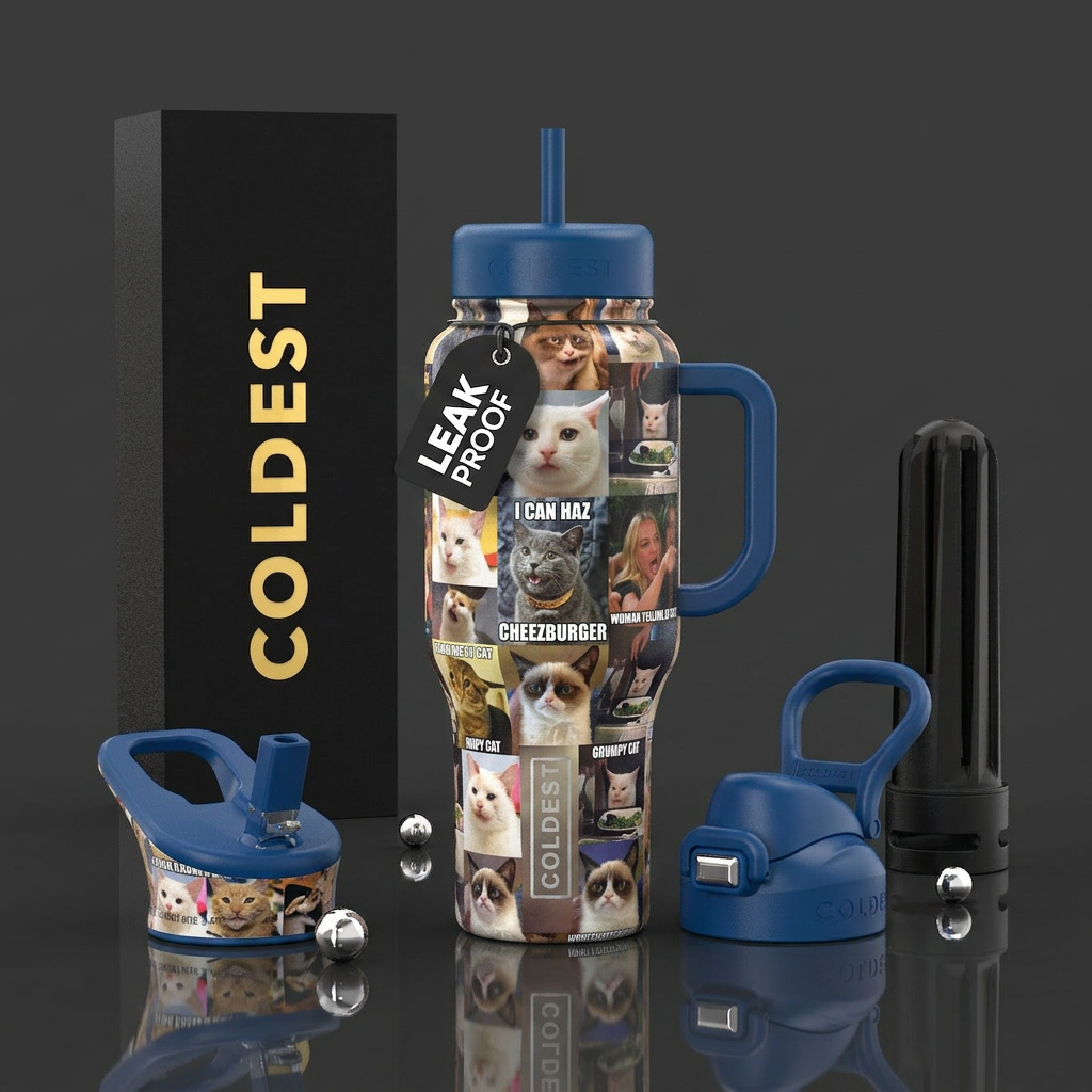 Cat memes water bottle design