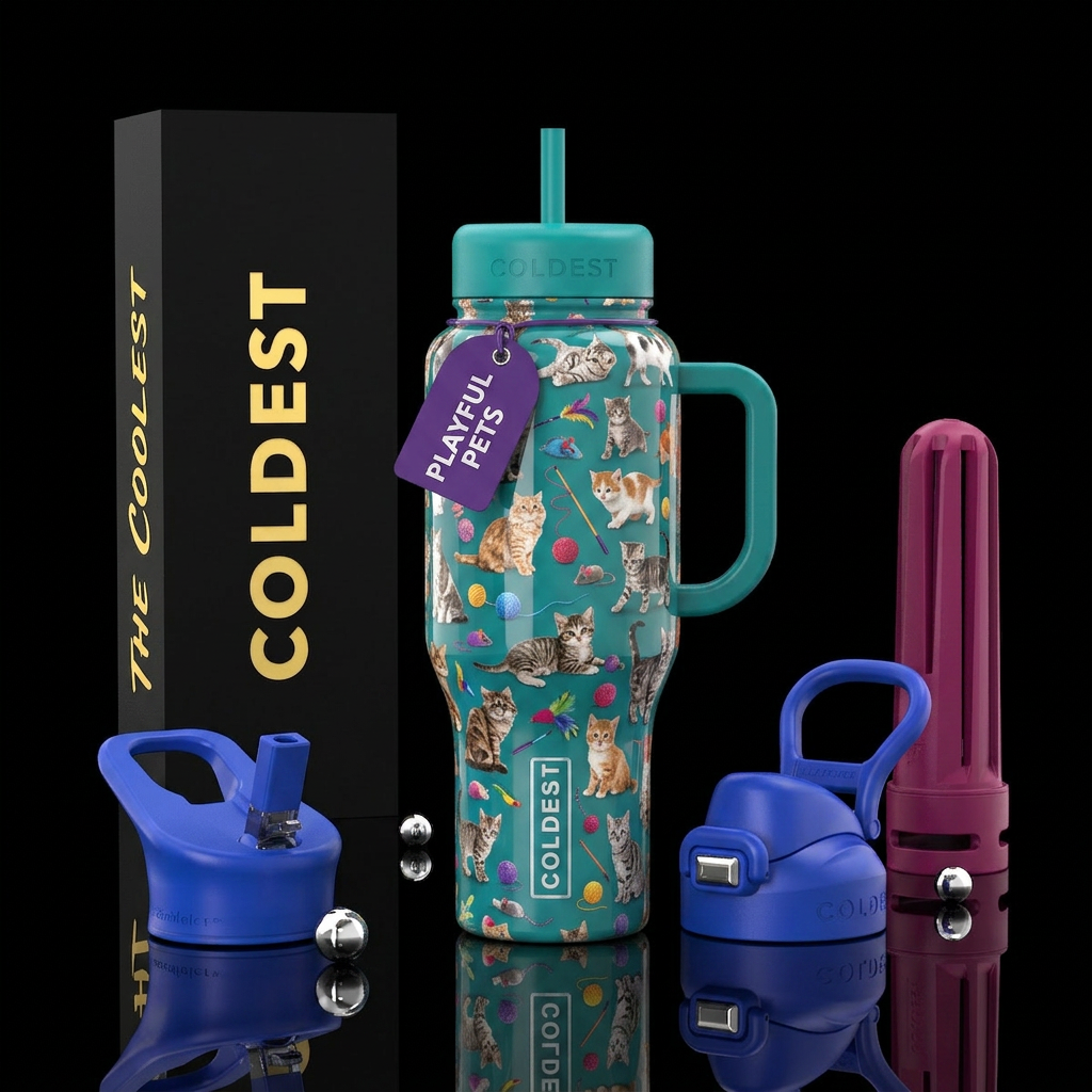 Cats, kittens, cat toys water bottle design