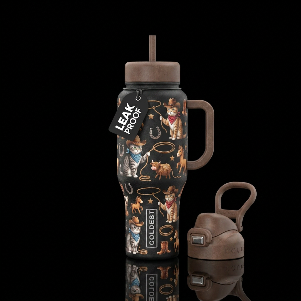 Old western, Cowboy cats, with lassos made out of ... water bottle design