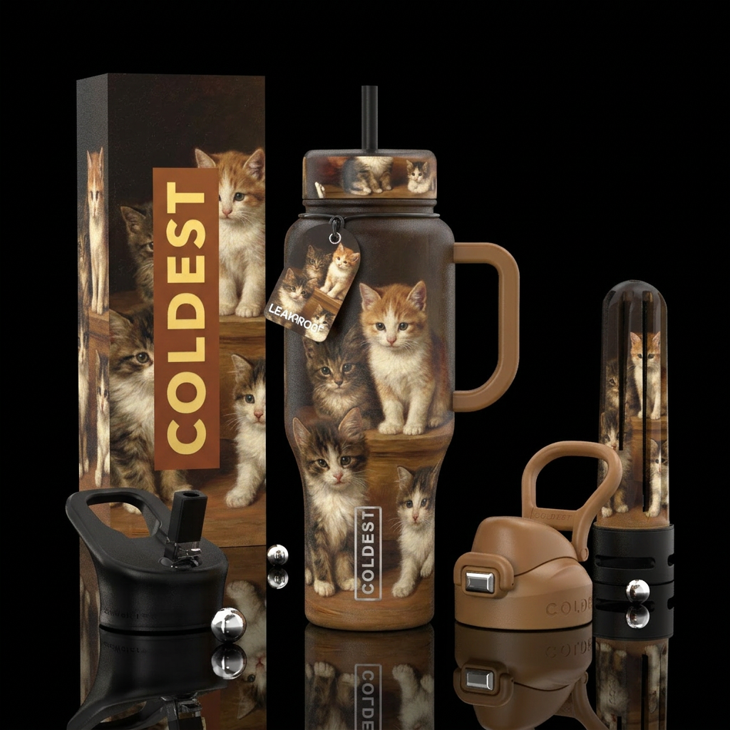 Painting of Playful Kittens by Julius Adam water bottle design