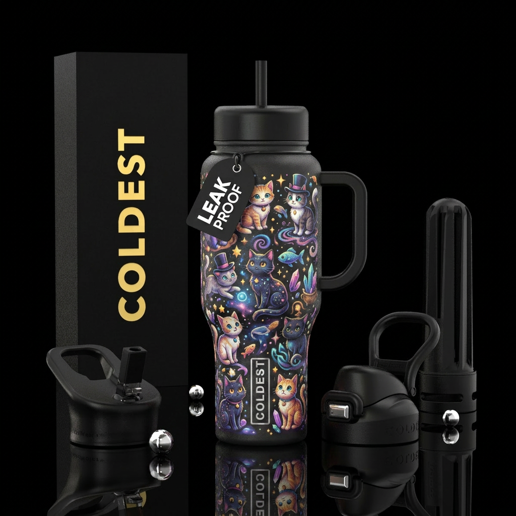 Magical cats and kittens water bottle design