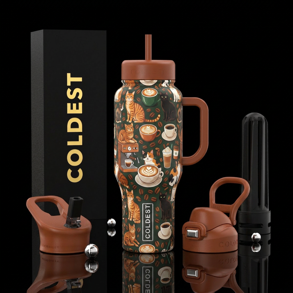 Cats and coffee water bottle design