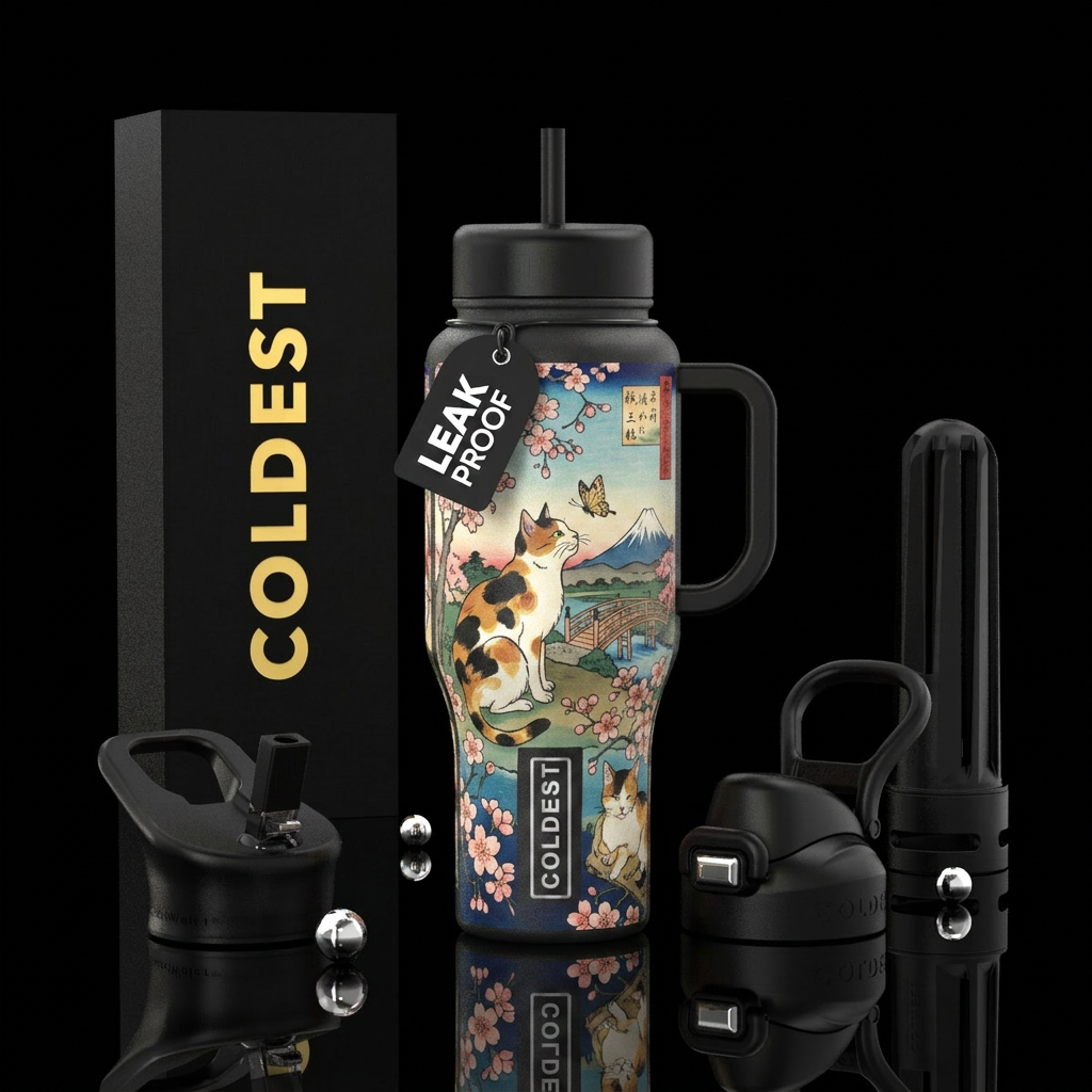 Japanese Cat Painting water bottle design