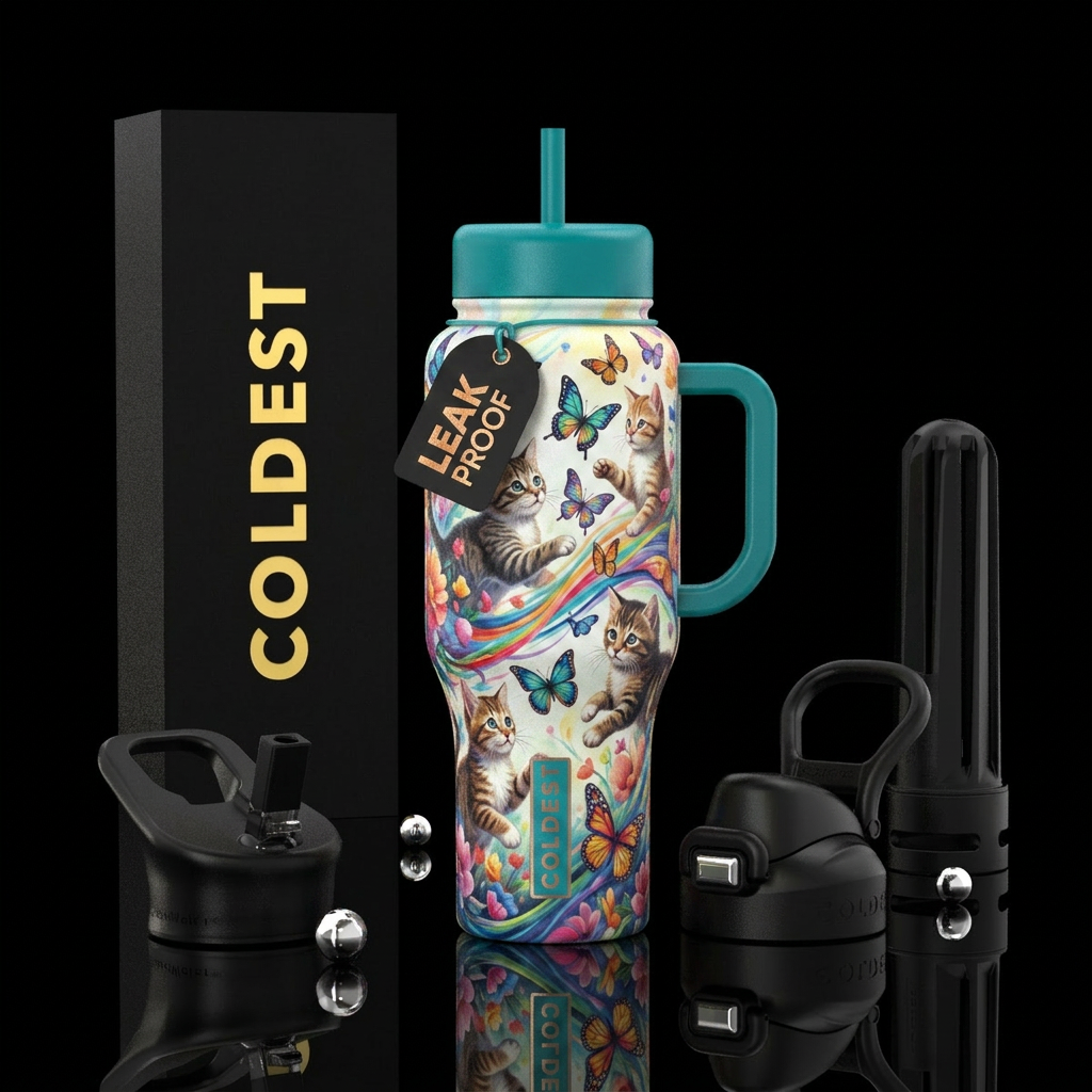 Cats chasing butterflies water bottle design