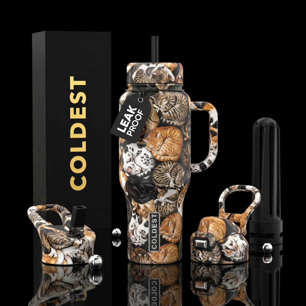 Sleeping cats and kittens water bottle design