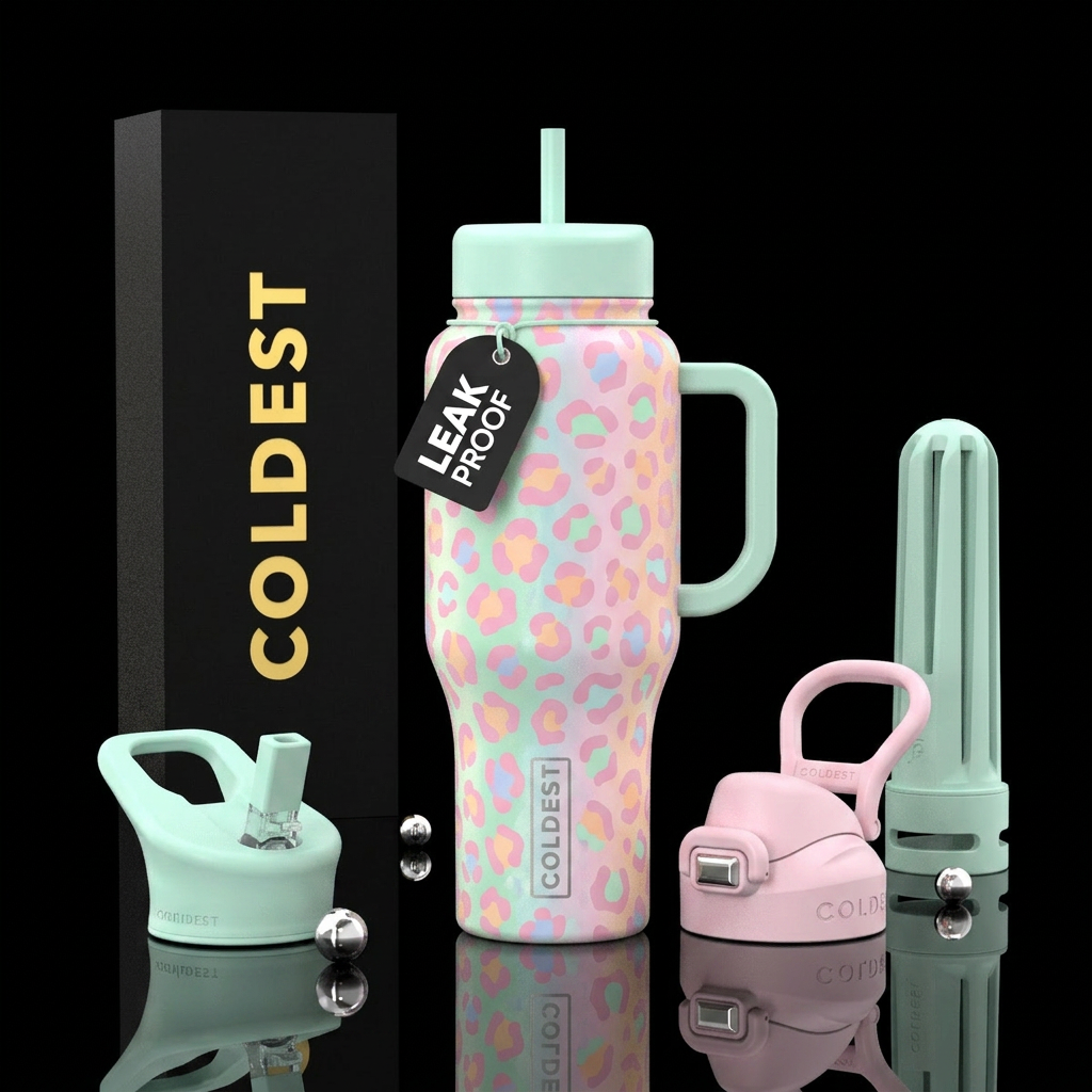Pastel leopard print water bottle design