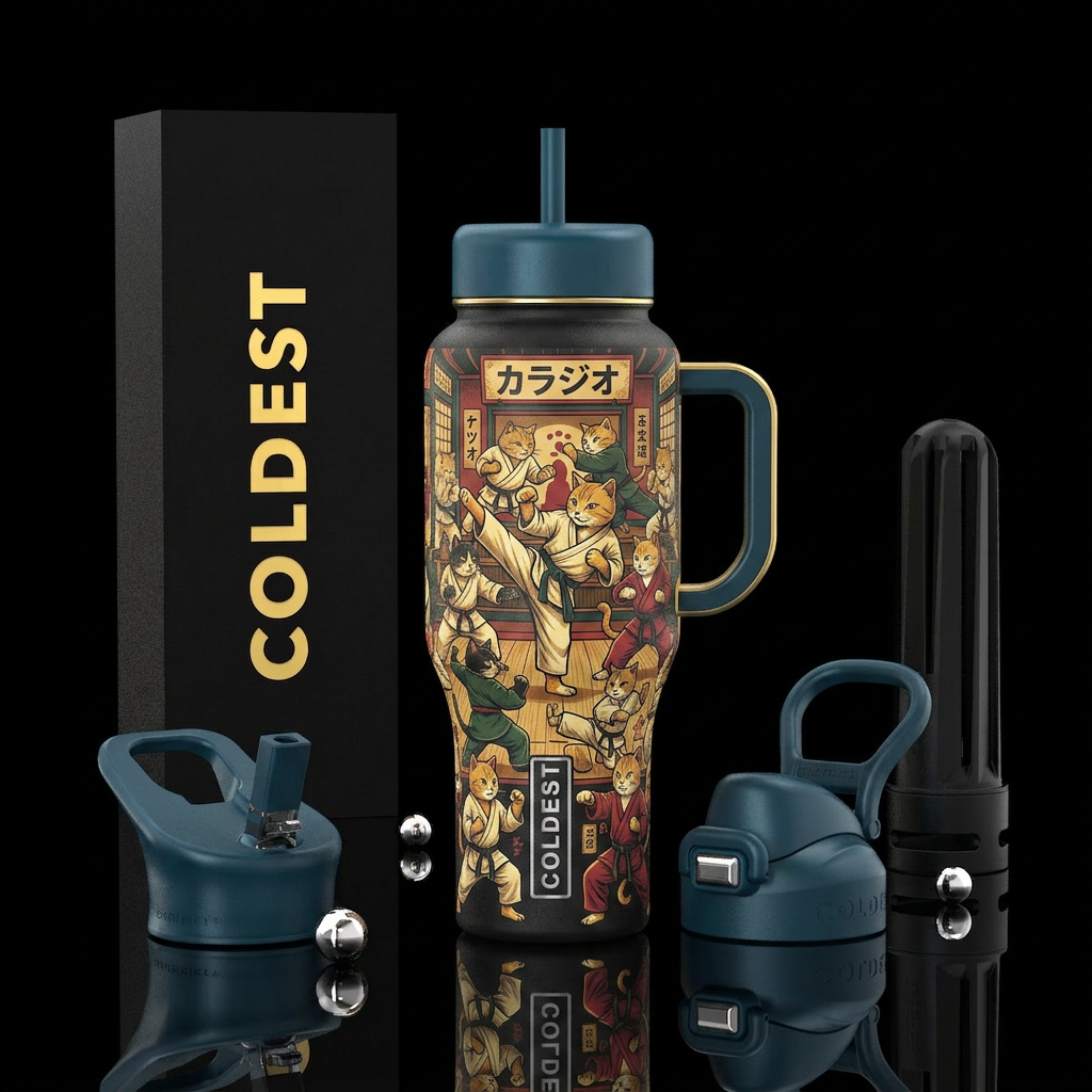 Japanese cats karate water bottle design