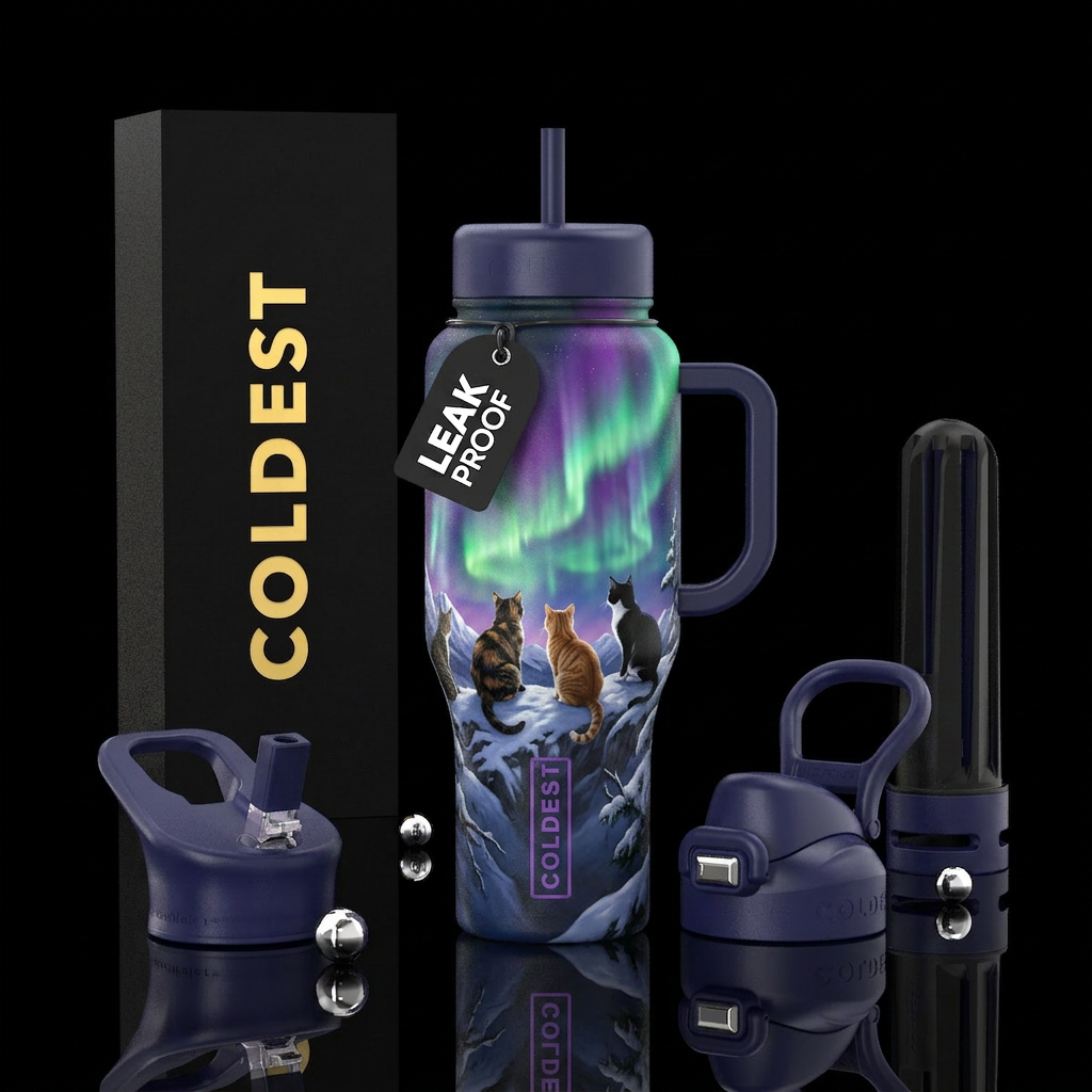 Cats watching aurora borealis water bottle design
