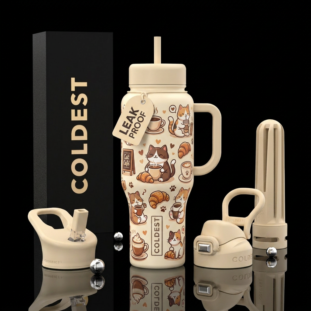 Cat Cafe Collection, Bottle Color: Cream or light ... water bottle design