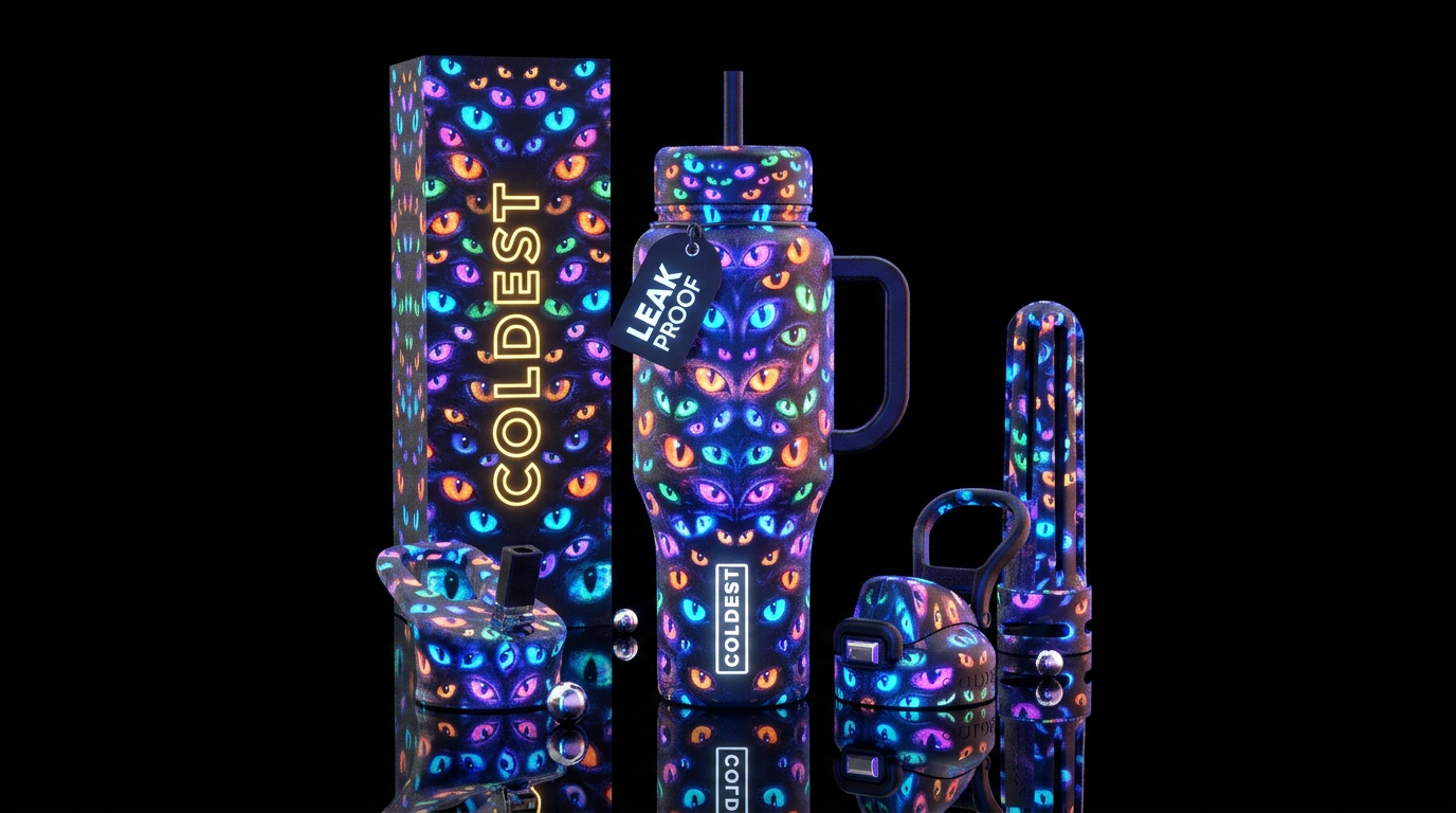 Glowie cat eyes water bottle design