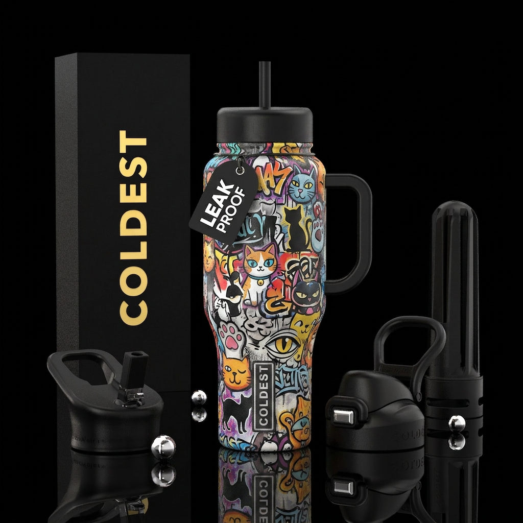 Graffiti cats water bottle design