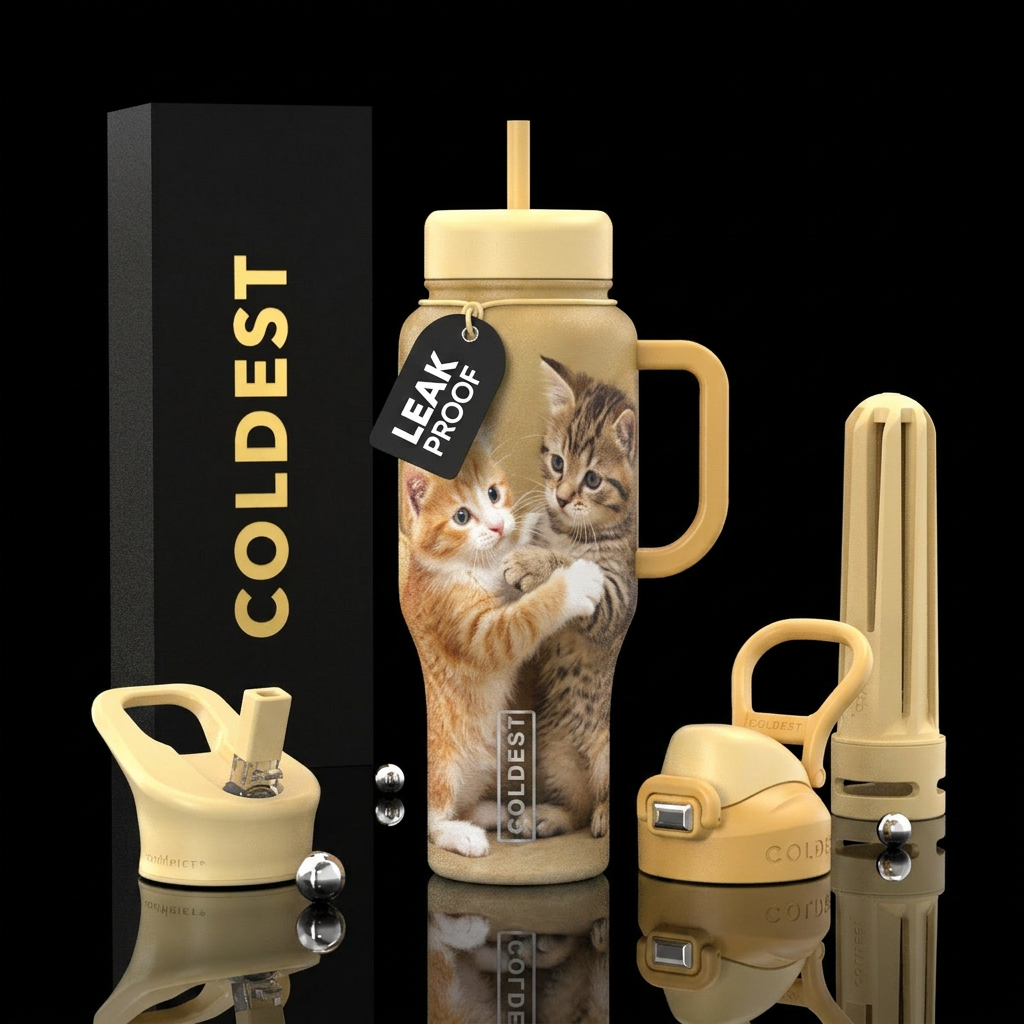 Two kittens water bottle design