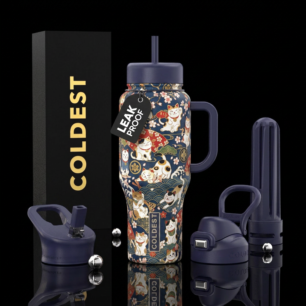 Cats & kittens, Japanese art aesthetic water bottle design