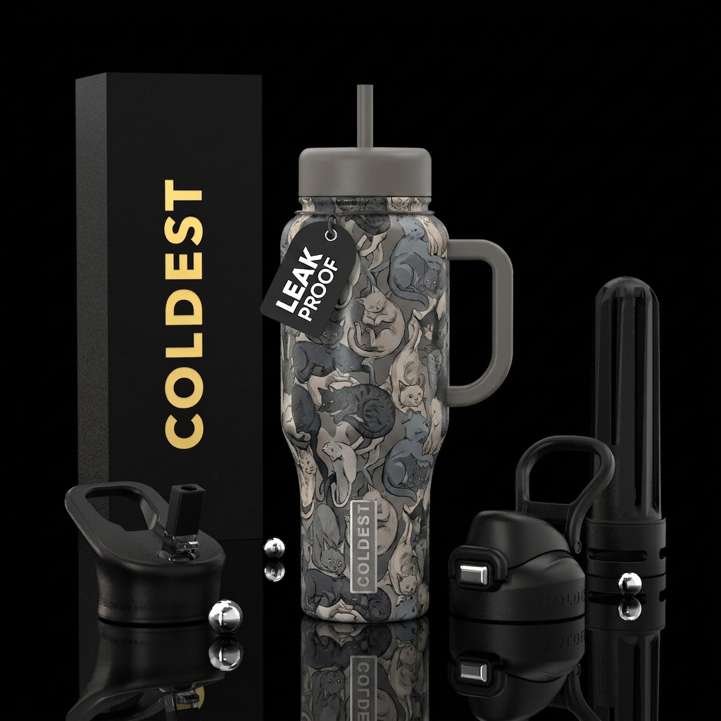Cats, chaoti, neutral colors water bottle design