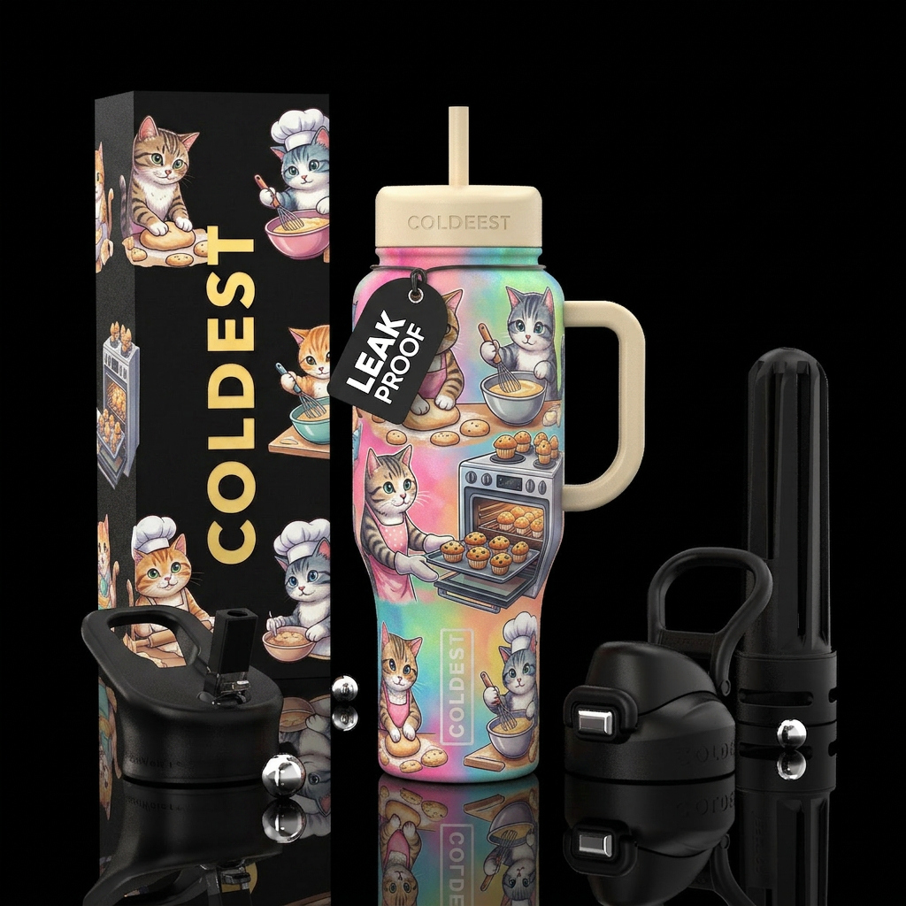 Cats baking and making biscuits and muffins water bottle design