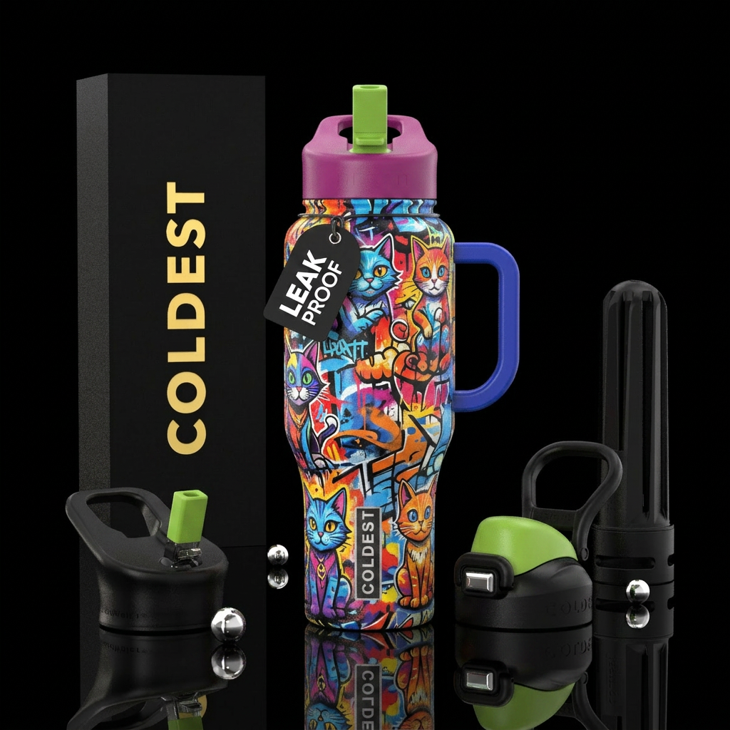 Cats, street art water bottle design
