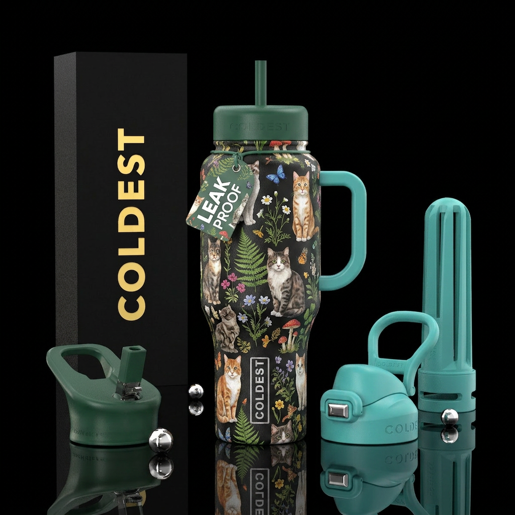 Cats and nature water bottle design