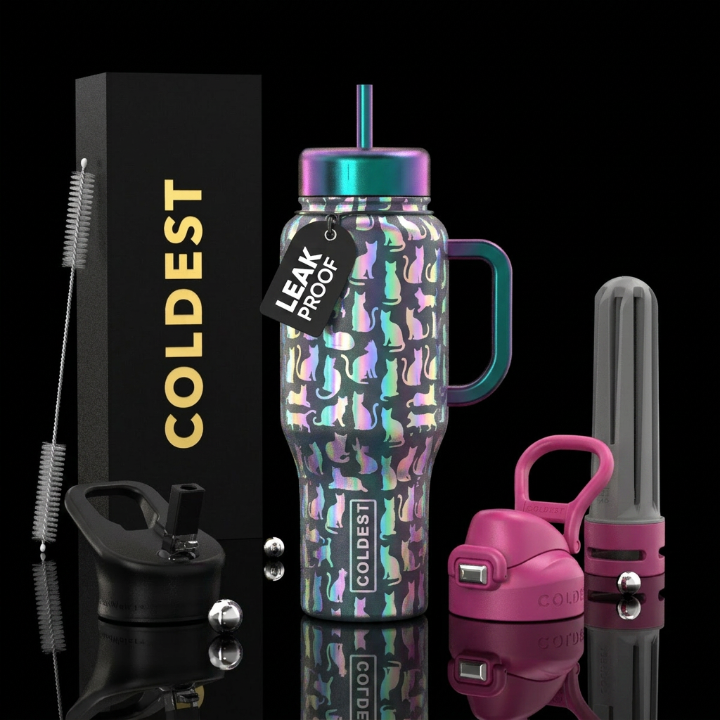 holographic cats water bottle design