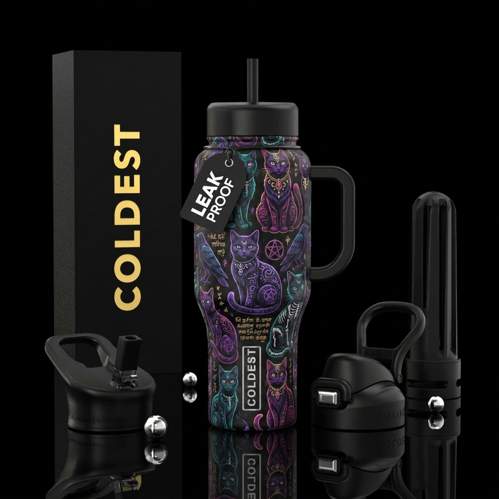 Gothic cats water bottle design