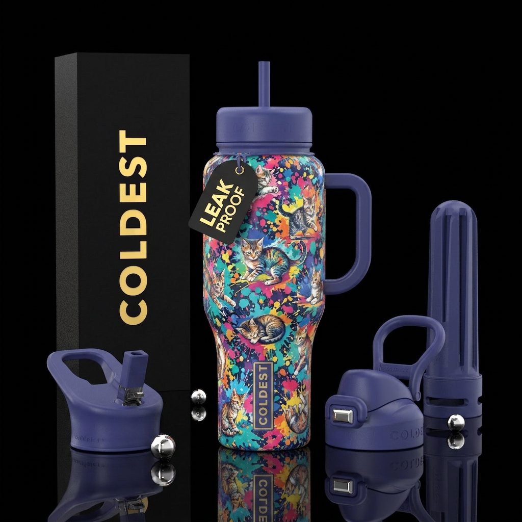 Color splash cats and kittens water bottle design