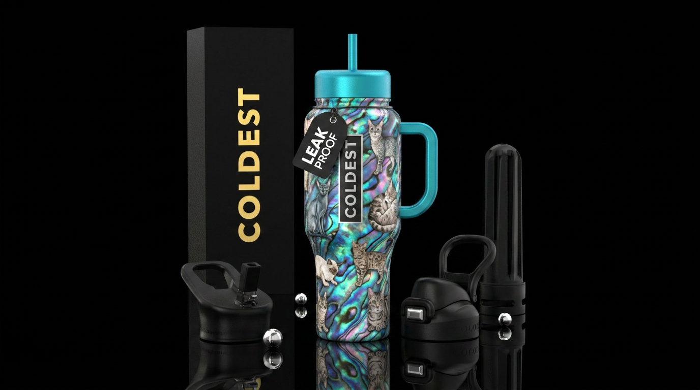 Cats, abalone shell background water bottle design