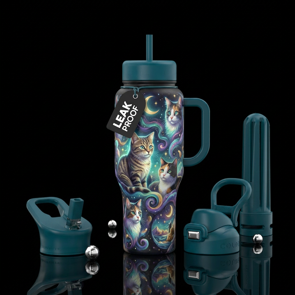 Dreamy cats water bottle design