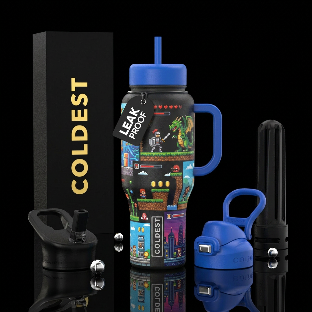 Video games 16bit water bottle design