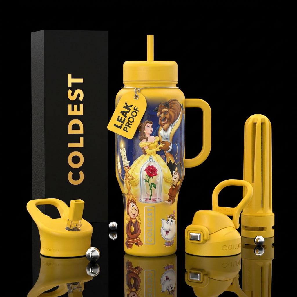 Yellow bottle with yellow handle and lids, Beauty ... water bottle design