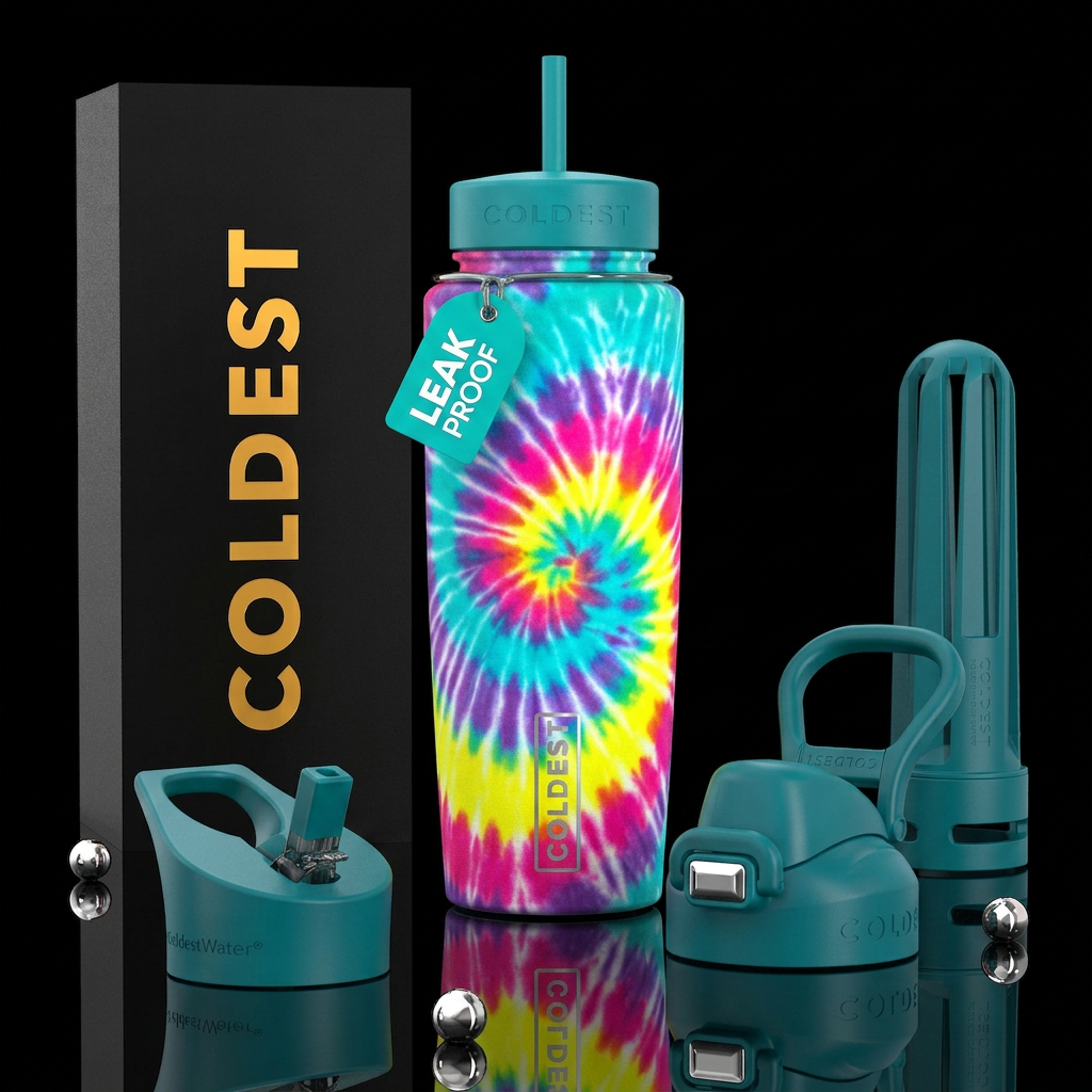 Colorful tie dye water bottle design