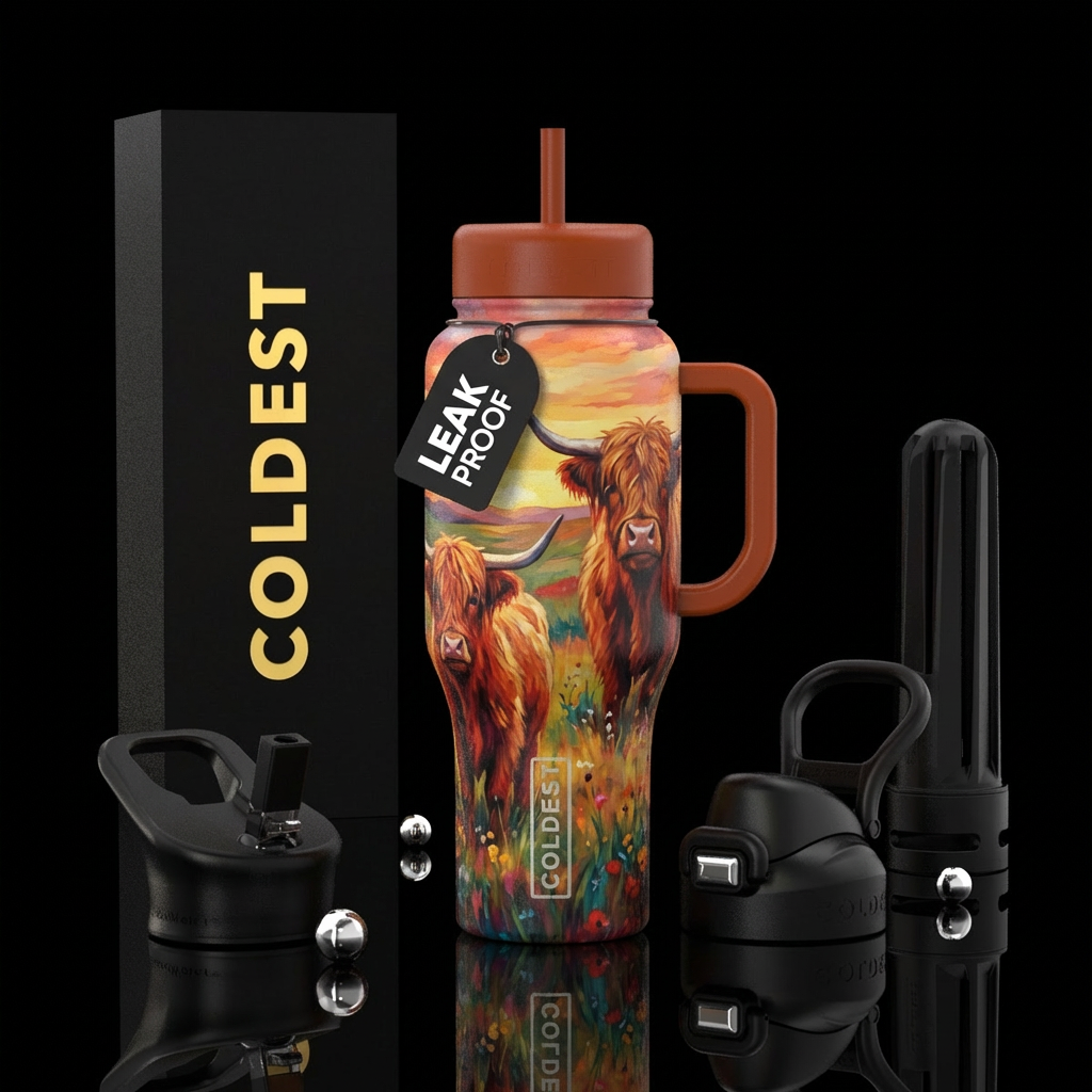Highland cows water bottle design