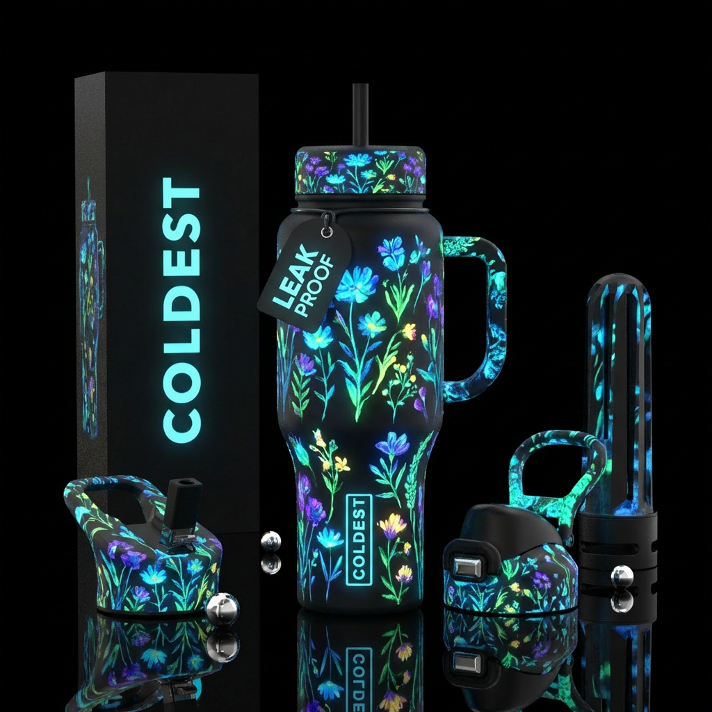 wildflowers, bioluminescent water bottle design