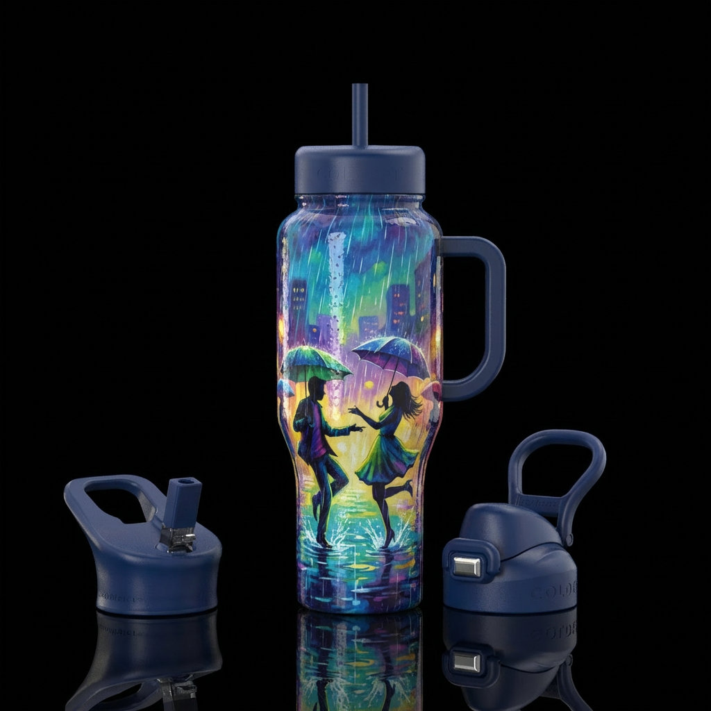 Dancing in the rain water bottle design