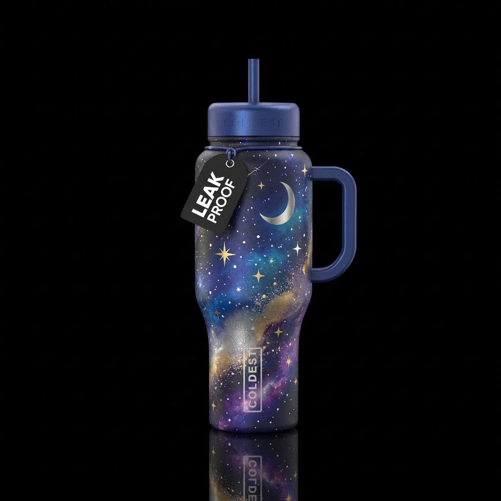 Sky stars moon water bottle design