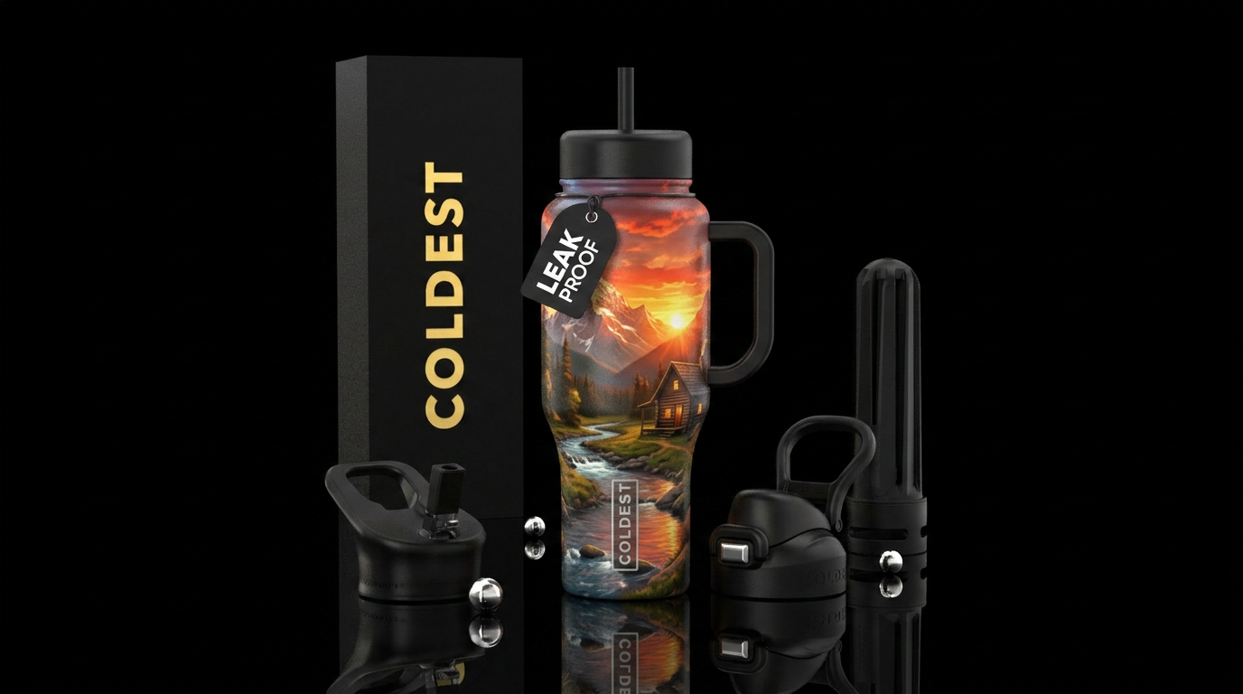 Mountain sunset, cabin creek water bottle design