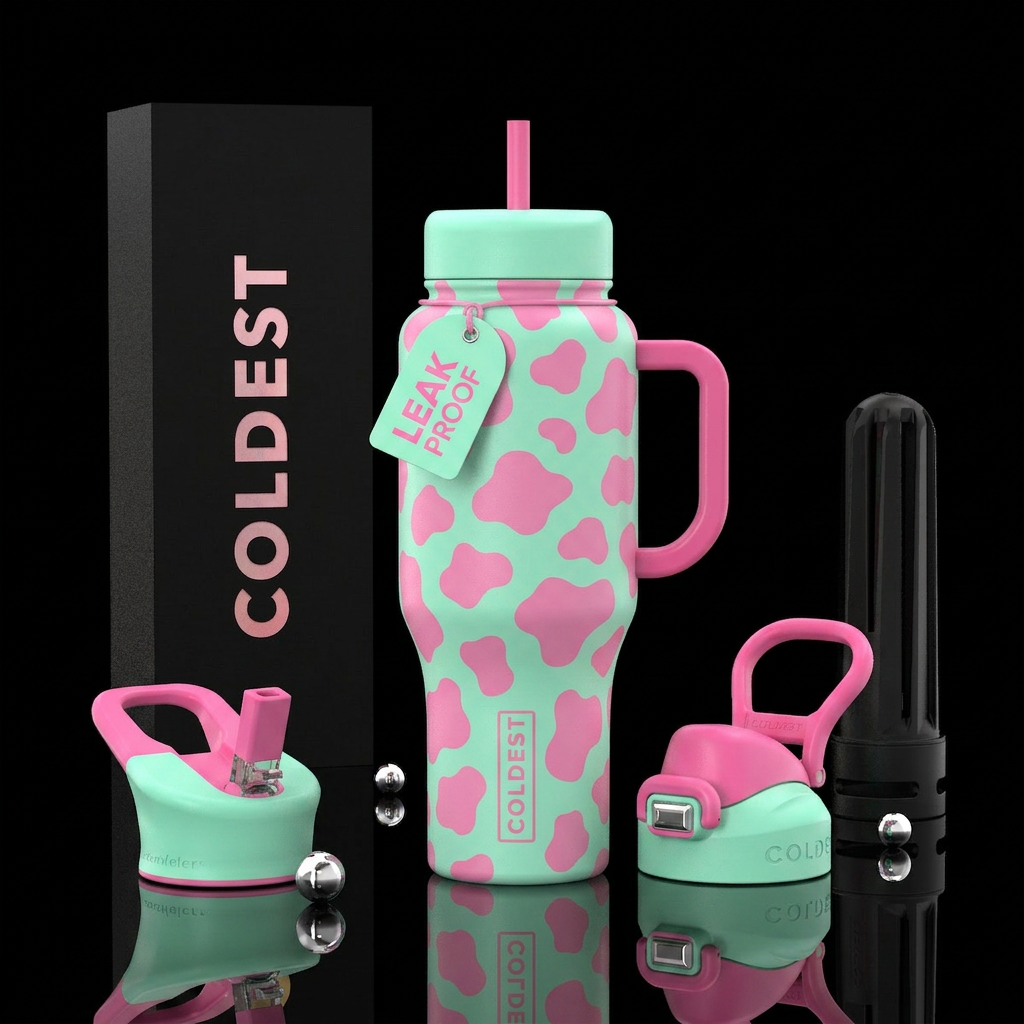 Strawberry and mint cow water bottle design