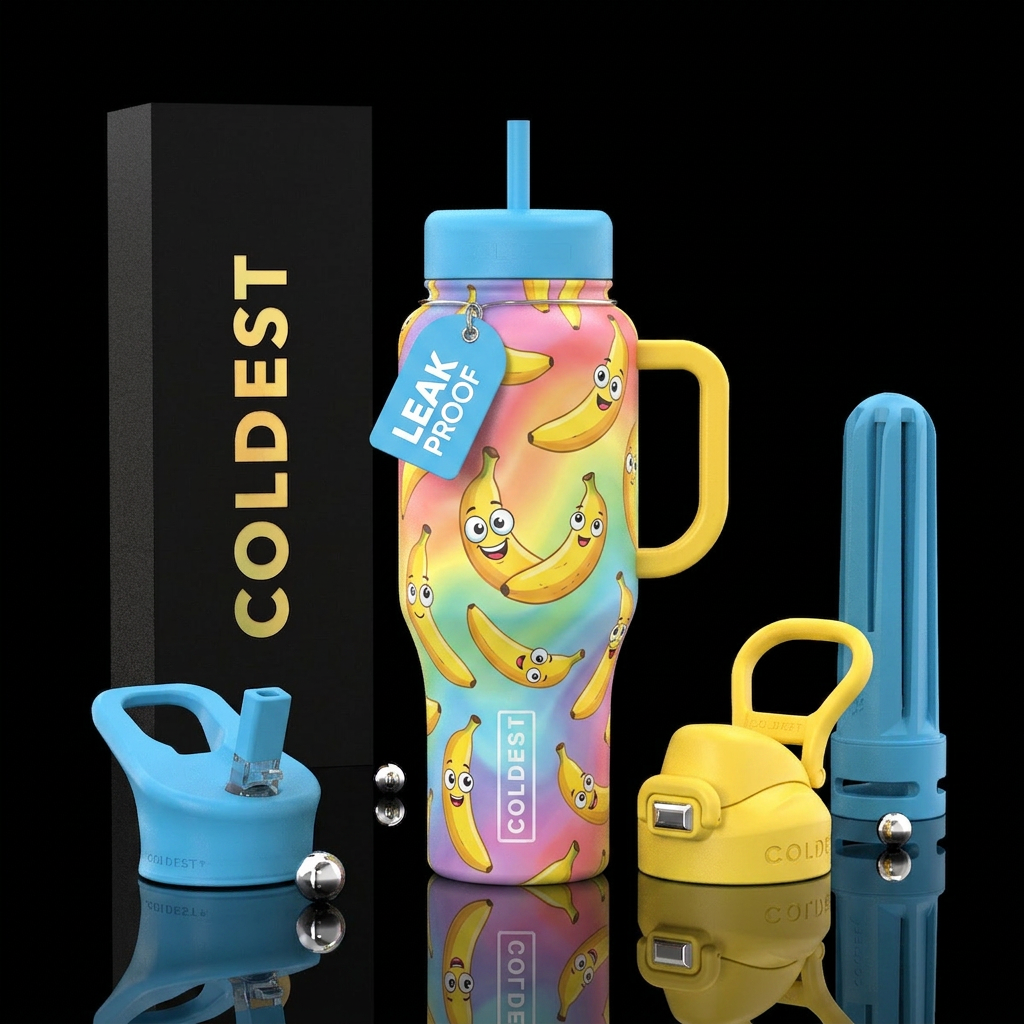 Rainbow bananas water bottle design