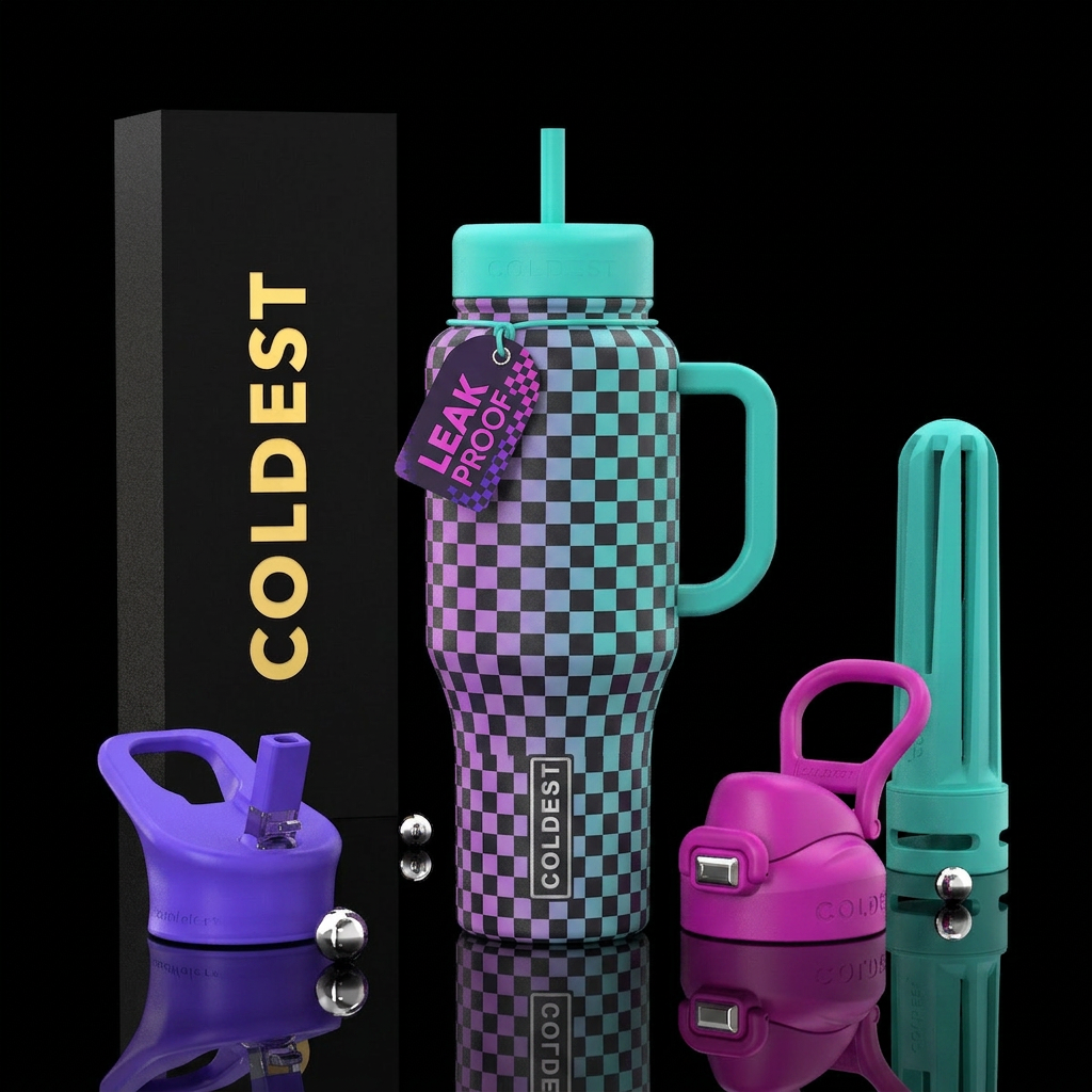 Rainbow checkers water bottle design