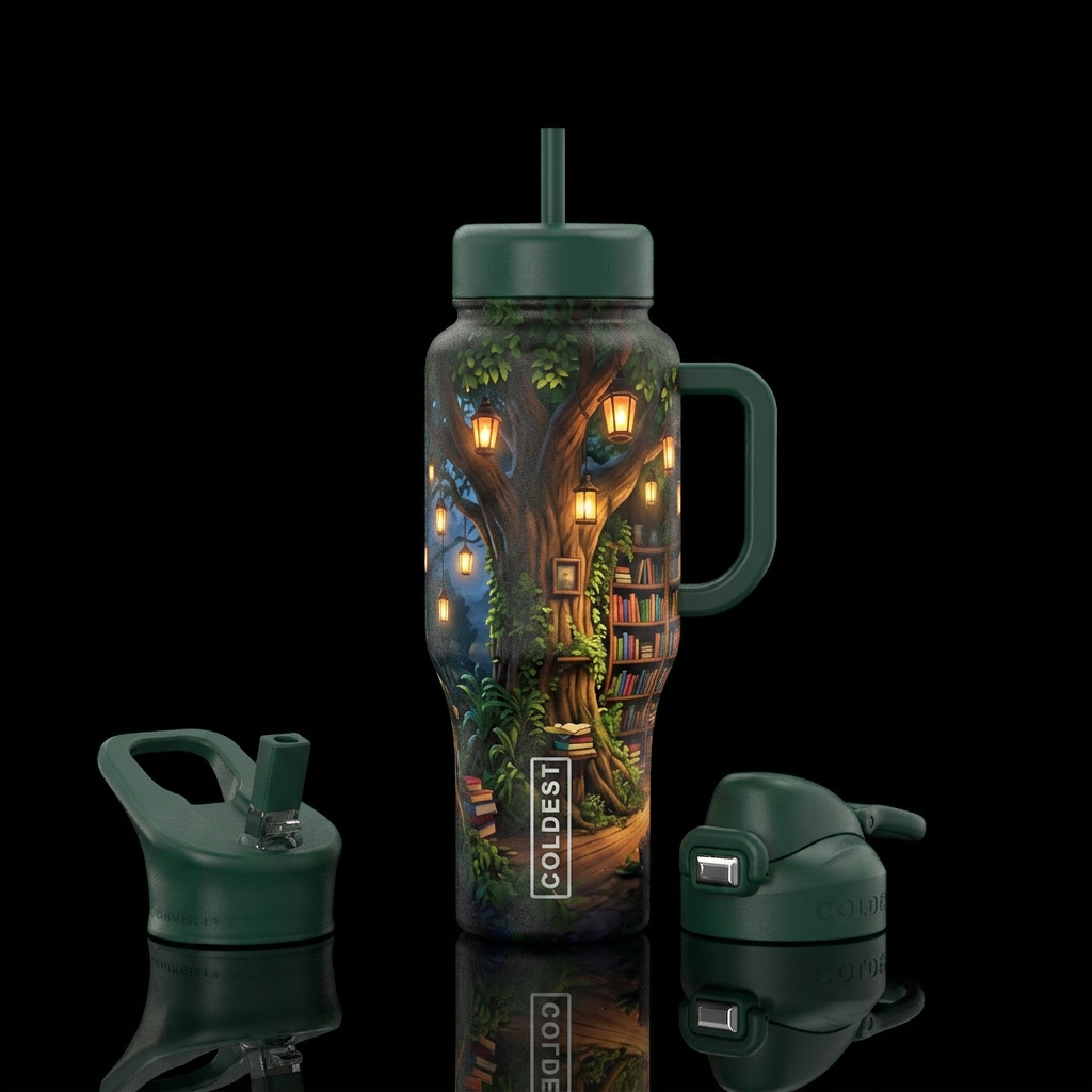 Library Tree House water bottle design